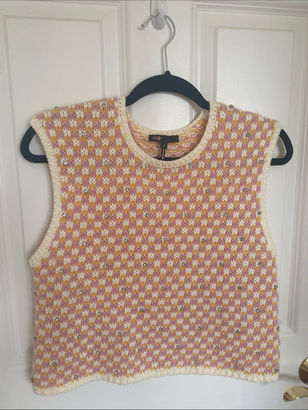 Maje Multicolor Sleeveless Wool-blend Rhinestone Vest EUC Size Medium
